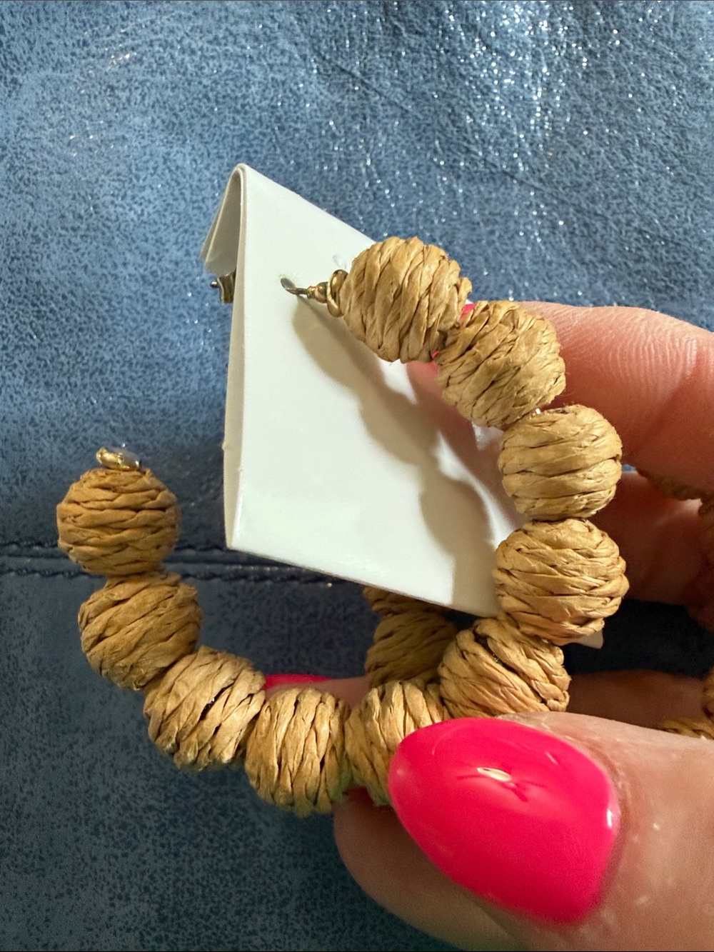 Natural Tan Woven Hoop Earrings - Unbranded - Picture 6 of 6